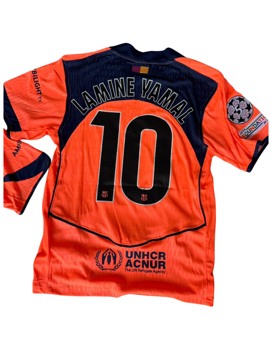 Camiseta FC Barcelona 2025/26 - Lamine Yamal #10 (Edición Especial Total 90) - Versión Jugador + Parches Champions